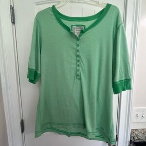 Duck head Jeans Co. green and white half button short sleeve shirt. Size 3X